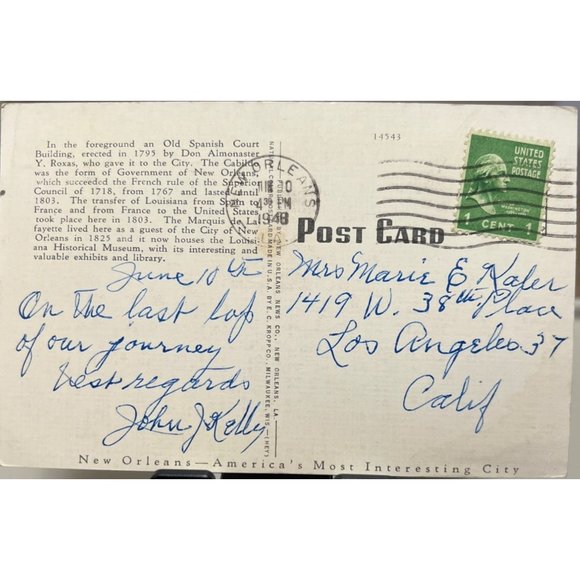 Postcard Louisiana New Orleans LA Cabildo Spanish Court Building 1940s Vintage - Picture 2 of 5